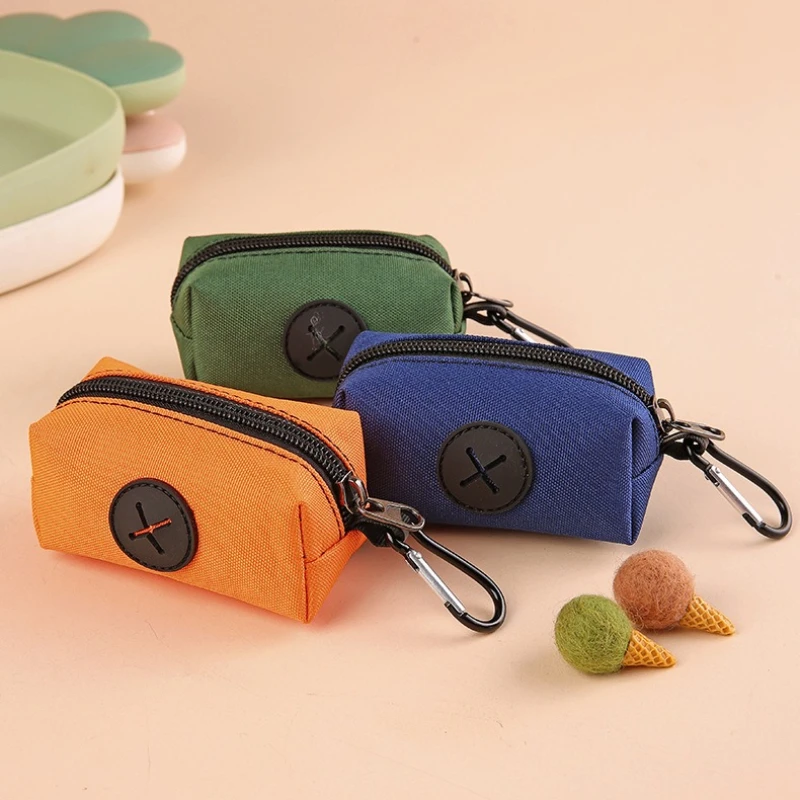 Outdoor Walking Poop Bag Pet Waste Bag Dispenser Canvas Dog Poop Bag Holder with Carabiner Clip Animal Waste Collection Pouch