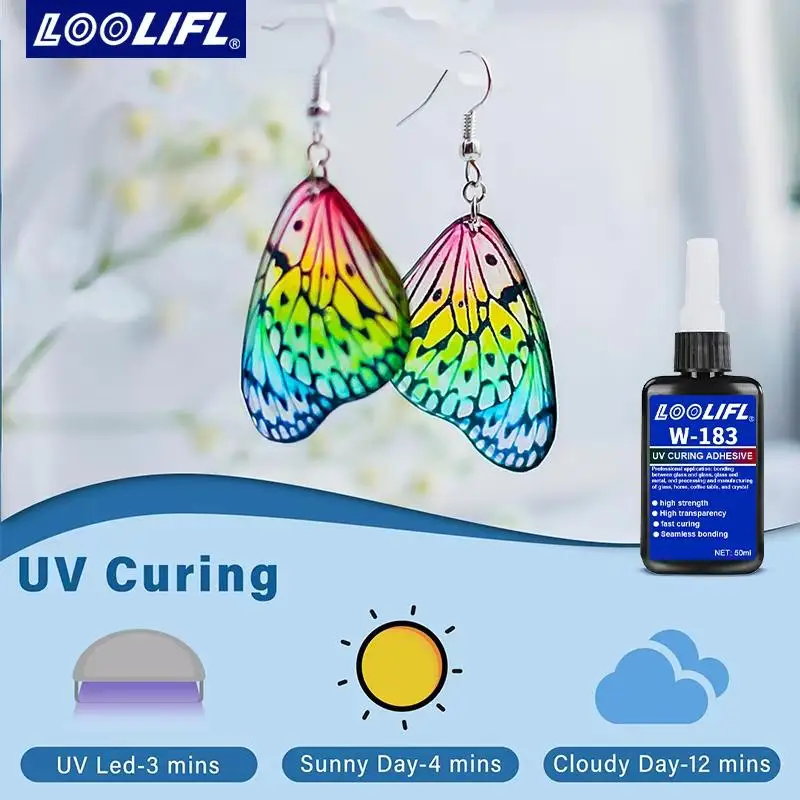 

New 1Pcs UV Curing Crystal Glass And Mal ABS Bonding New W-183 Strong 50ml UV Glue Curing Adhesive Welding With UV Curing Lamp