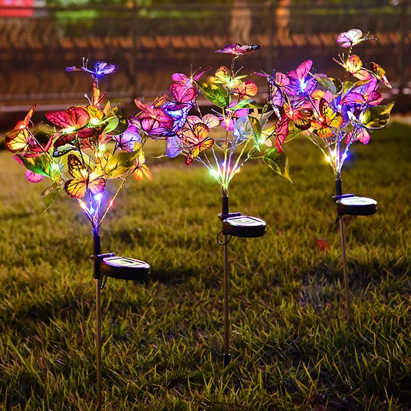 1Pc Garden Lights Solar Simulation Color Butterfly Lawn Light Holiday Outdoor Decoration Ground Plug Lamp Waterproof Lawn Light