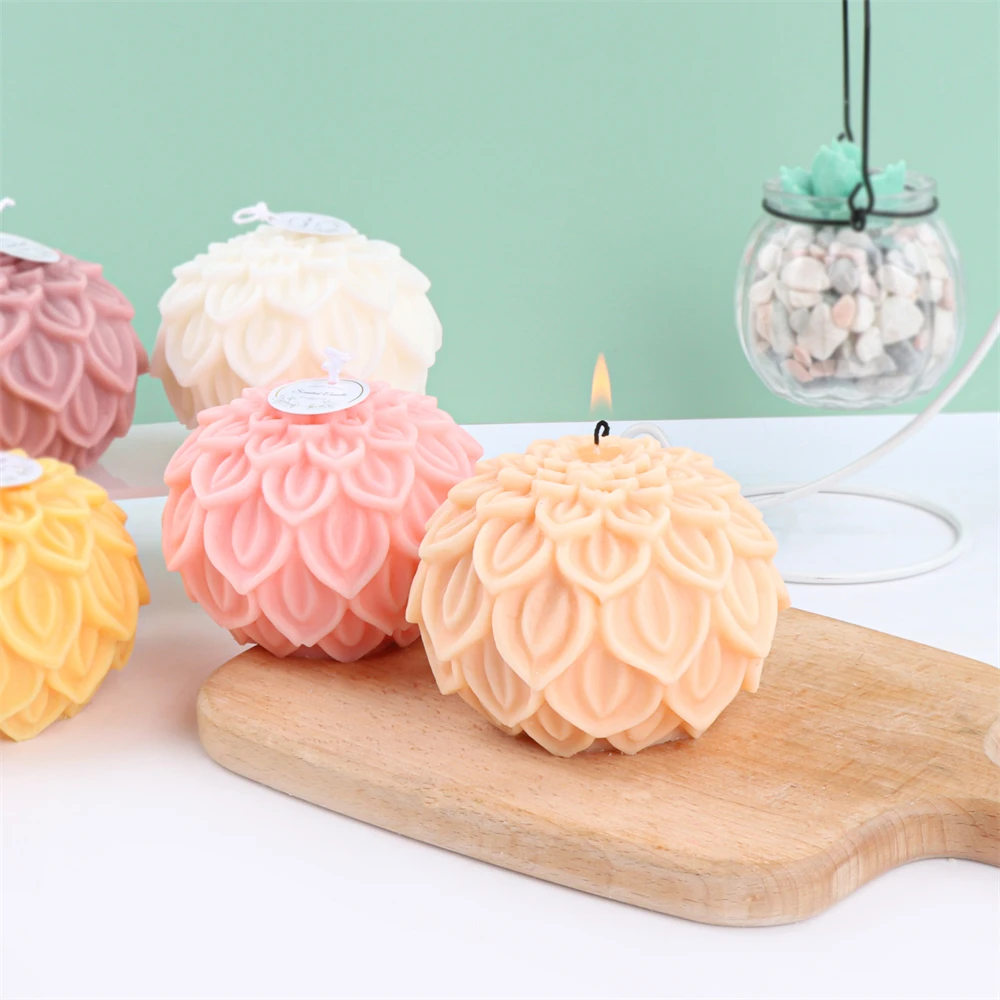 3D Lotus Flower Ball Candle Silicone Mold DIY Lotus Flowers Candle Making Tool Soap Resin Mold Aromatherapy Plaster Home Decor