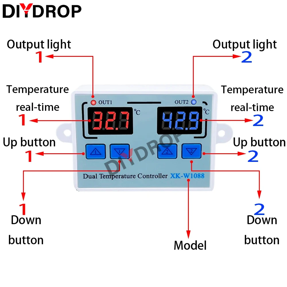 W1088 Dual LED Digital Temperature Sensor Meter Controller Electric Heating Thermostat 220V Aquarium Incubator Thermoregulator