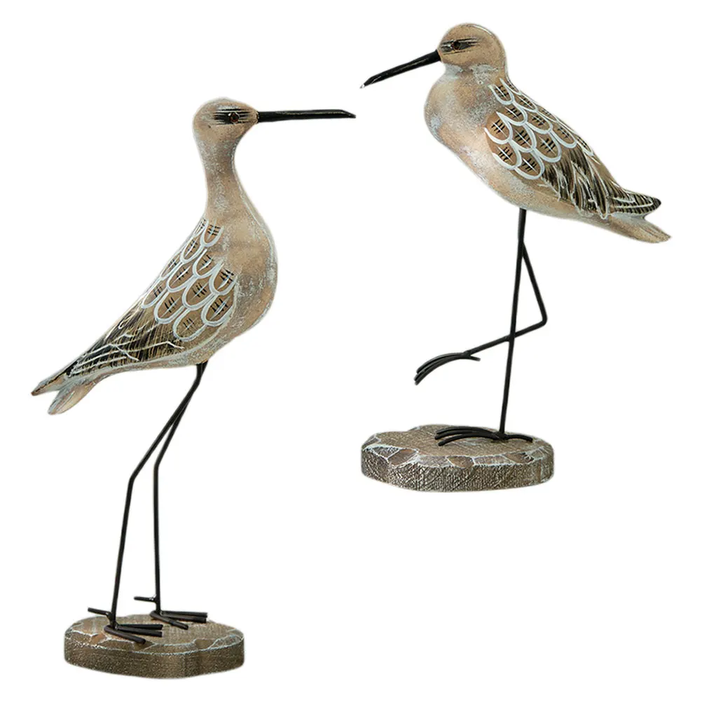 

2pcs Seabird Ornaments Seagull Figurine Wooden Sea Bird Statue Mediterranean Style Coastal Nautical Bird Statue Home Decoration