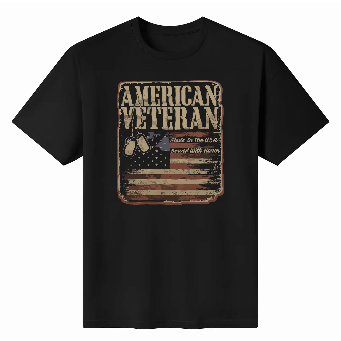 American Veteran USA Flag Printed Mens New Patriotic Trending Black T-shirt