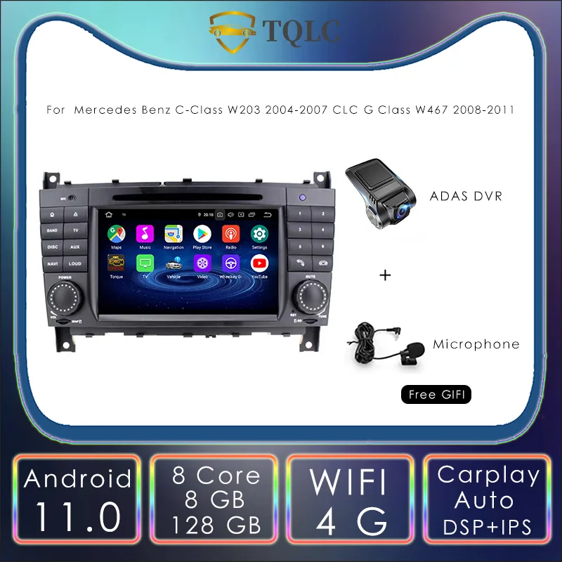 

255cm For Mercedes Benz C-Class W203 2004-2007 CLC G Class W467 2008-2011 Car Radio Android Stereo Carplay Multimedia Head Unit