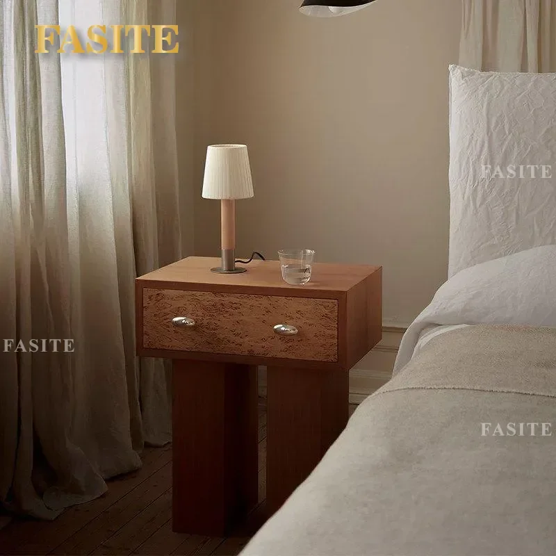 For Medieval Tree Tumor Pattern Bedside Table Retro Small Side Cabinet Creative Ornament Locker for Bedroom Living Room Sofa