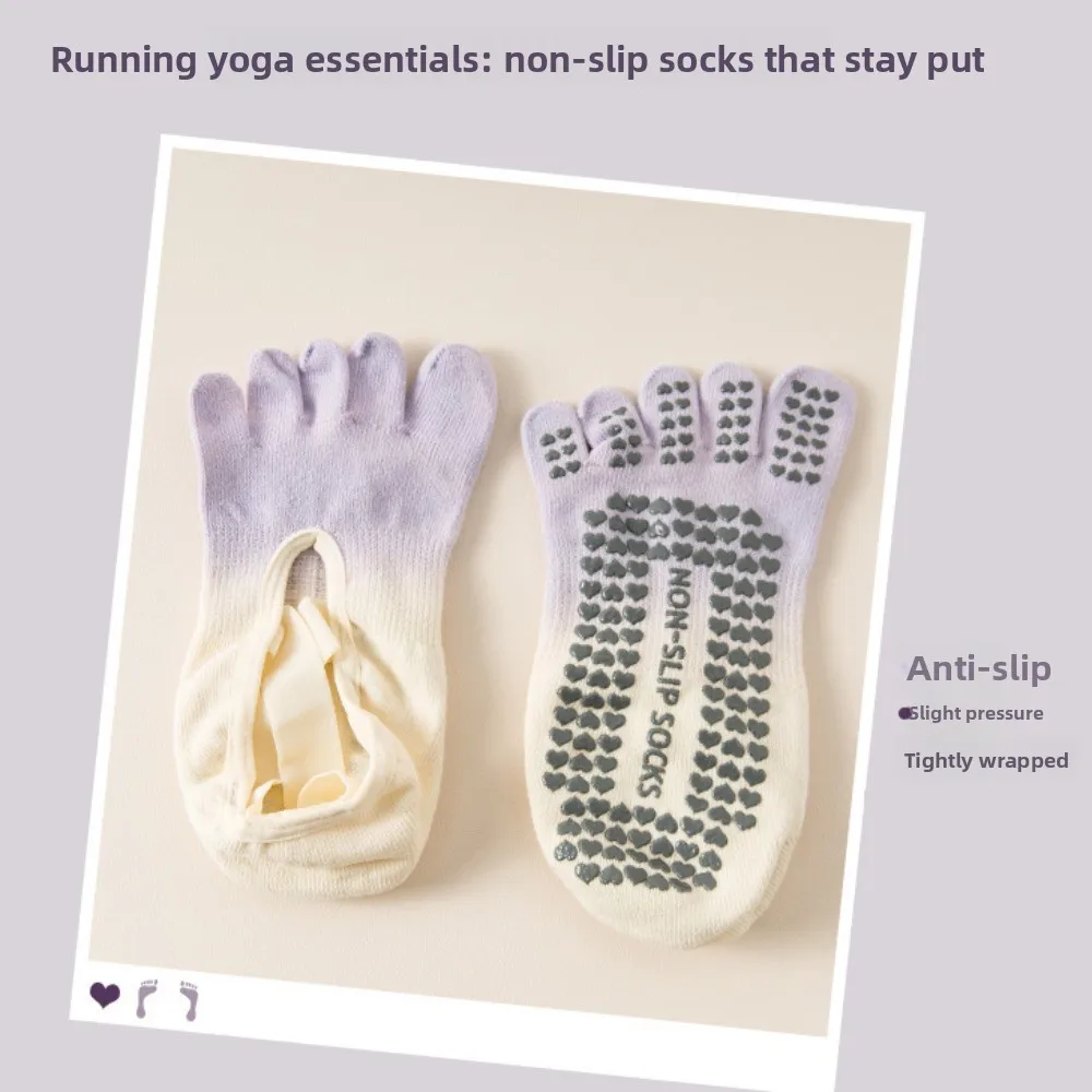 زوج واحد من جوارب اليوغا المضادة للانزلاق بخمسة أصابع، جوارب يوجا كاملة بخمسة أصابع وحزام متقاطع منقسم من القطن المرن