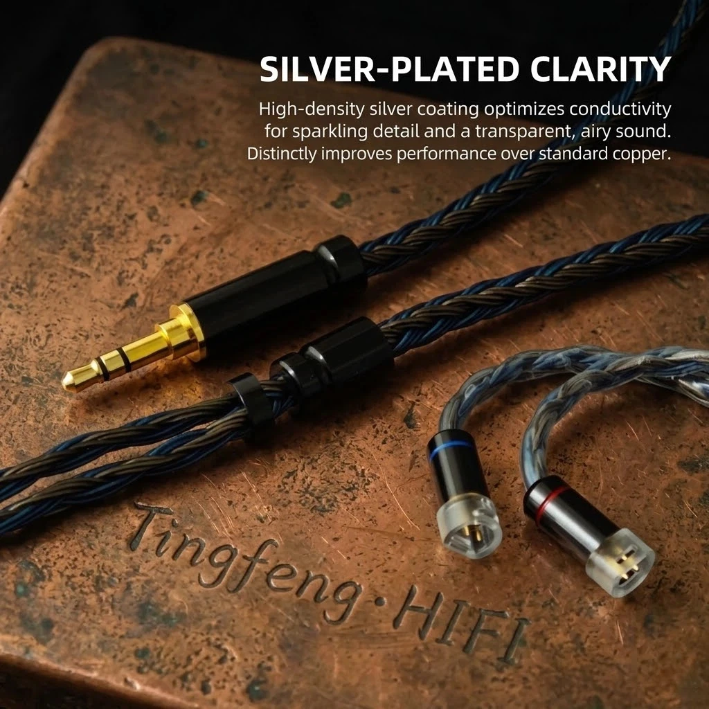 Кабель Tingfeng 24-жильный посеребренный для Sennheiser IE80 IE80s, с расширенной звуковой сценой и усиленными басами, 1.2м, низкоимпедансный Hi-Fi кабель для апгрейда