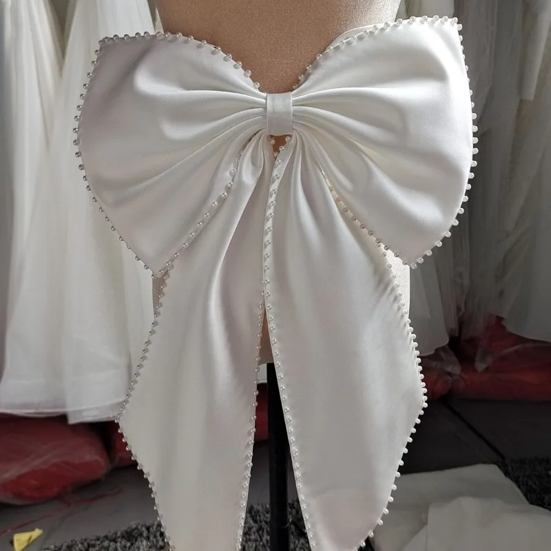 Pérolas De Cetim Arco Com Pin, Cinto De Casamento, Vestido De Noiva Combinando Acessórios, Destacável Handmade Bowknot