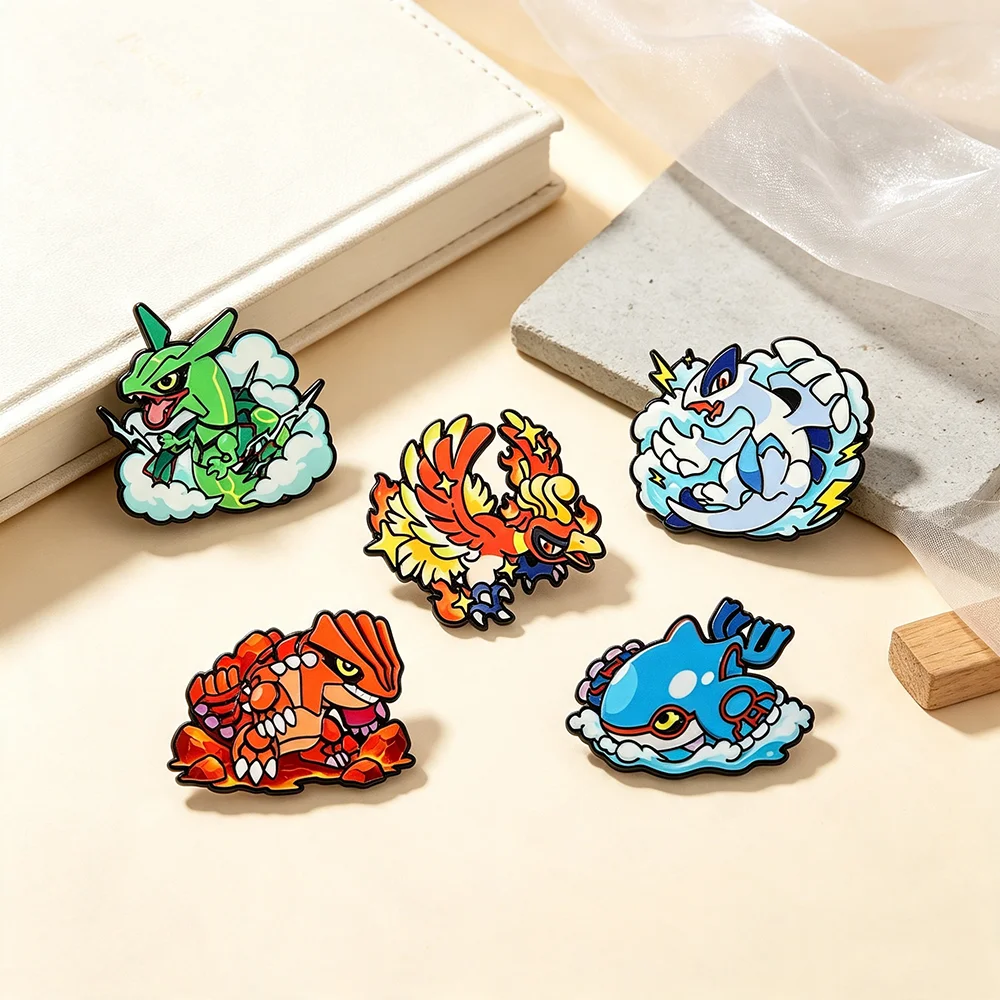 5pcs Legendary Beast Creature Enamel Pins Set Cartoon Monster Lapel Badges Rayquaza Alloy Brooches for Backpack Decor