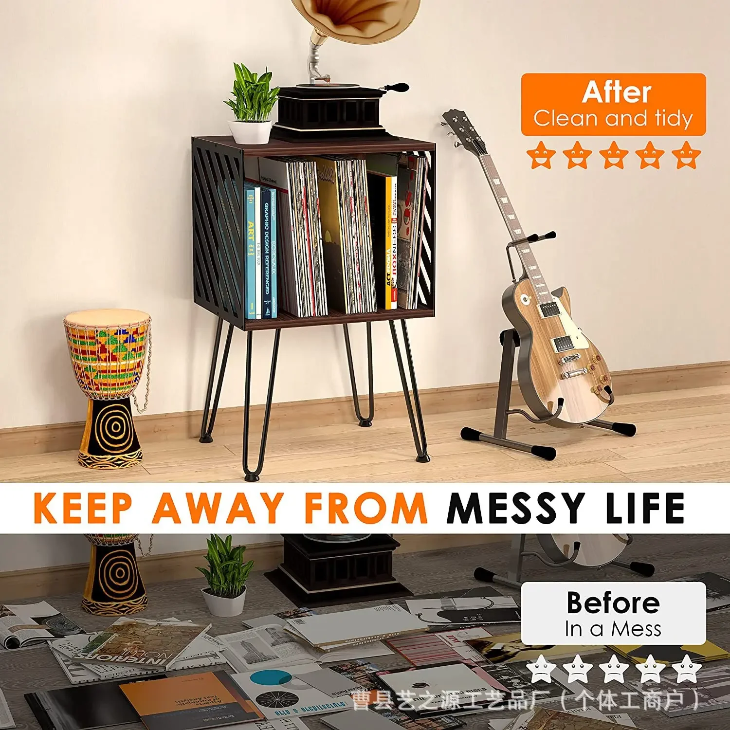 wood vinyl magazine floor storage rack bookcase vinyl record storage cabinet bedside multi-functional storage rack