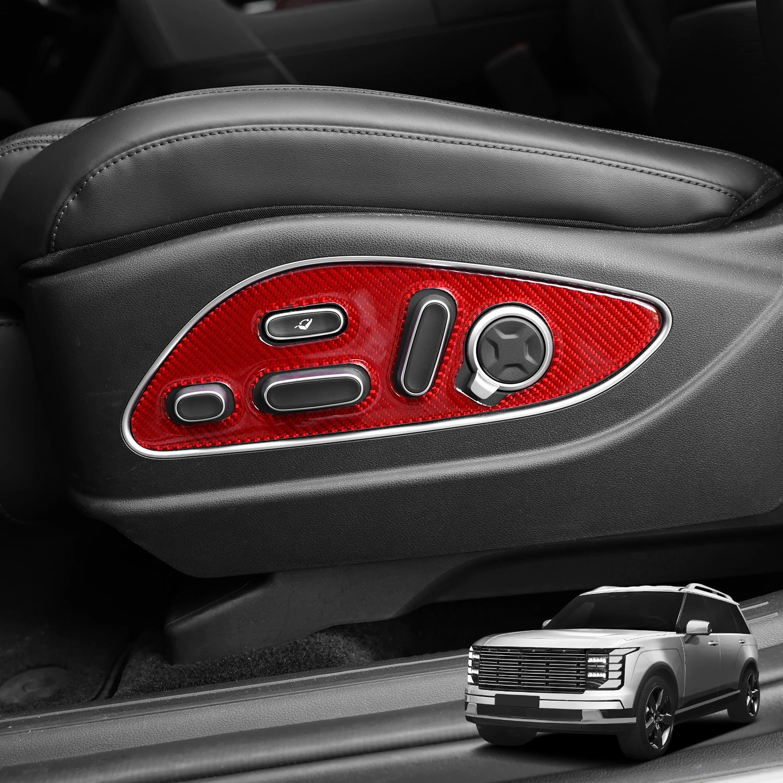 

4pcs Soft Carbon Fiber Red Black Seat Adjustment Button Sticker For Hyundai Palisade LX3 2025 2026 Interior Trim Accessories