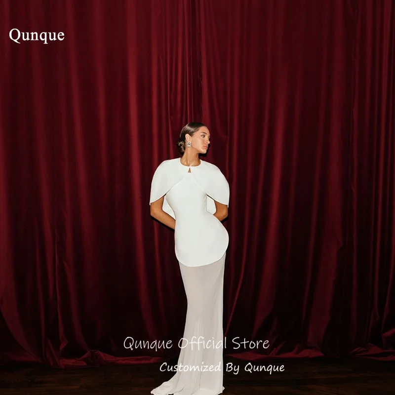 

Qunque Satin Capelet Sleeves Wedding Dress Round Neck Mermaid Bridal Gown Minimalist Bridal Vestido De Novia Boda Customized