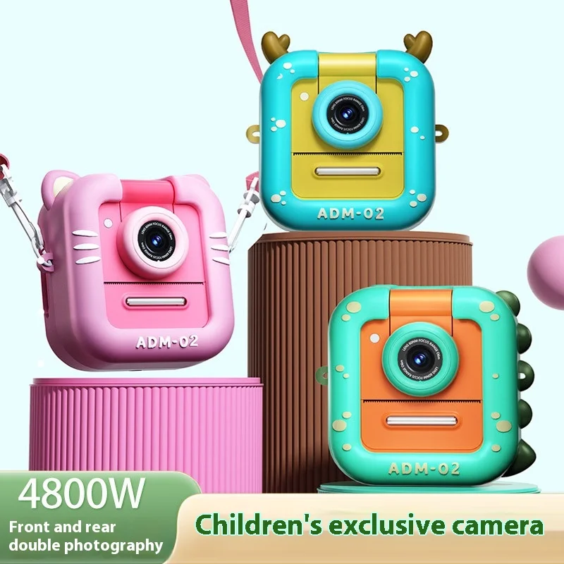 Fantástico juguete de cámara instantánea digital de doble cámara para niños y estudiantes: alta definición, lente abatible y función de impresión