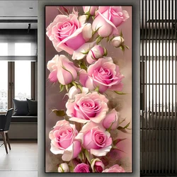 Large Pink Rose Diamond Painting New 2025 Full Square Round Diamond Embroidery Landscape Picture Mosaic Living Room Decor Gift