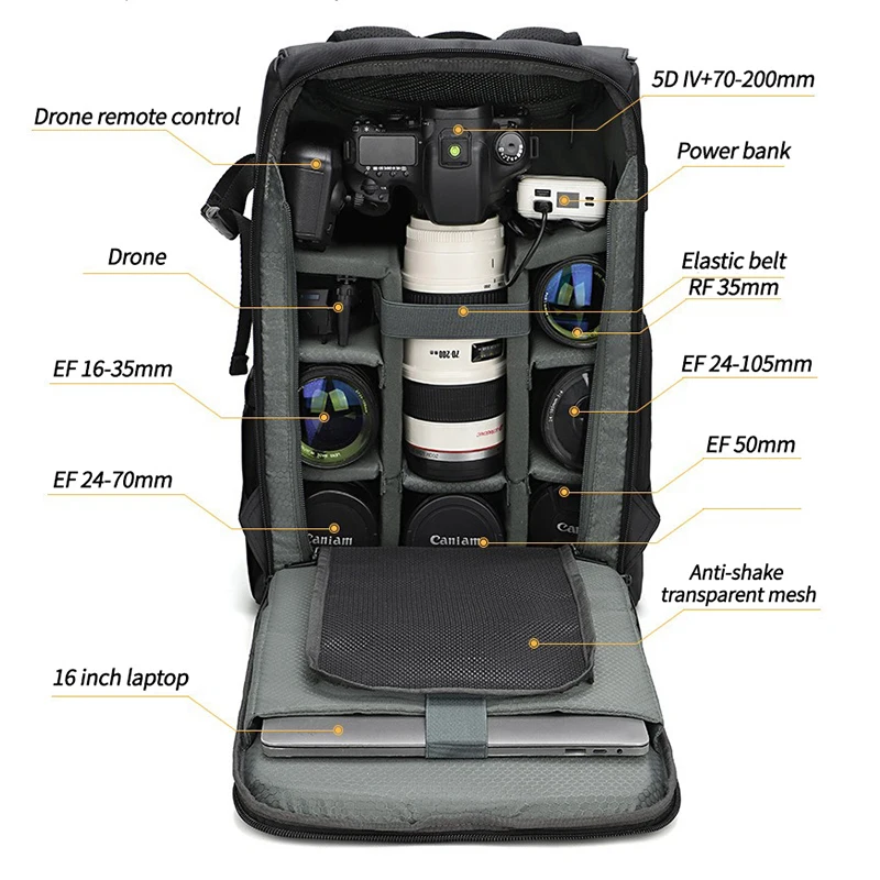 SLR Camera Bag with Anti-theft Safety Buckle Large Capacity Backpacks Waterproof Leather Drone Storage Bag Photography Backpack
