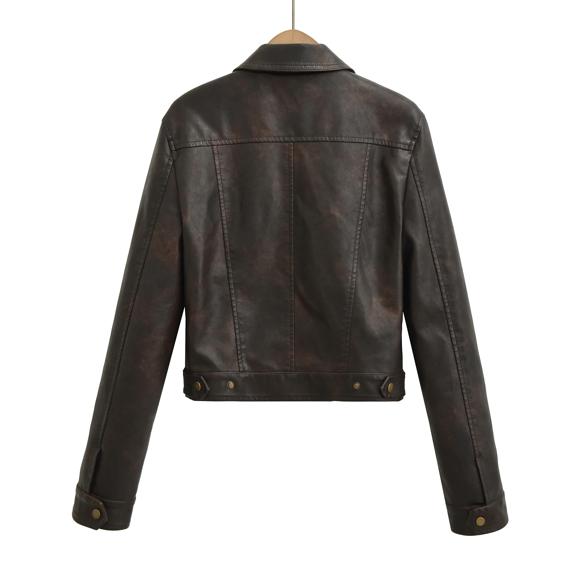 2025 COOL Women Autumn PU Leather Jacket American Retro Full Sleeve Zip Up Coat Vintage Coffee Short Outerwear
