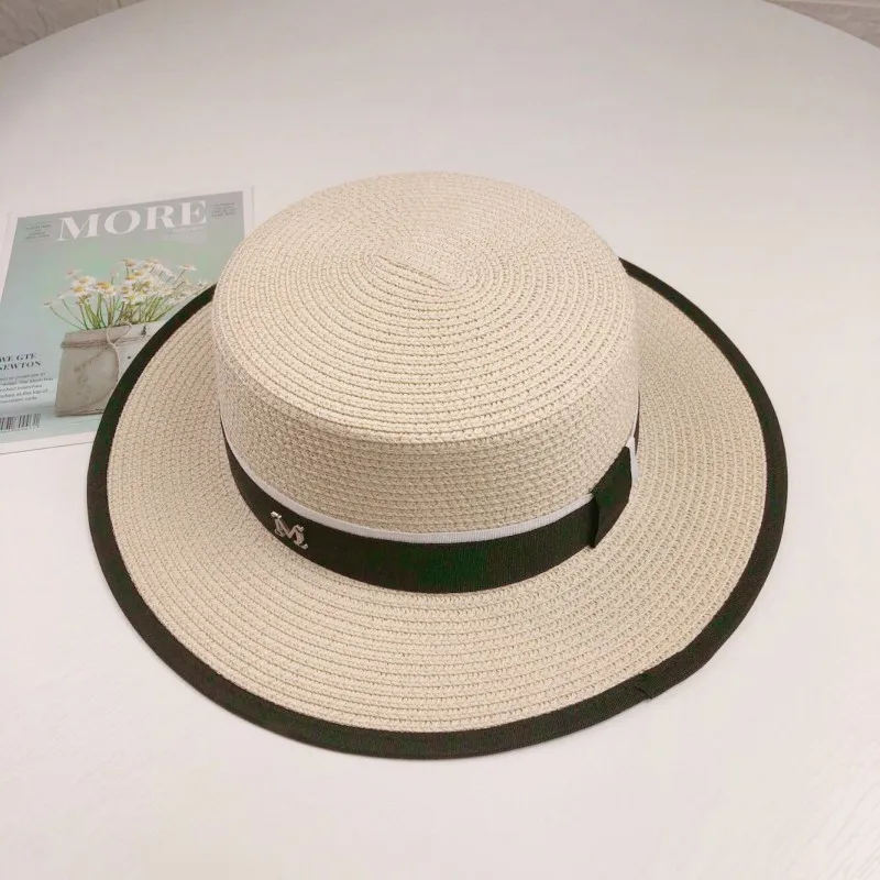 Female Summer Outing Beach Hat Beach Sun Shading and Sun Protection Sun Grass Hat Flat Top Hat