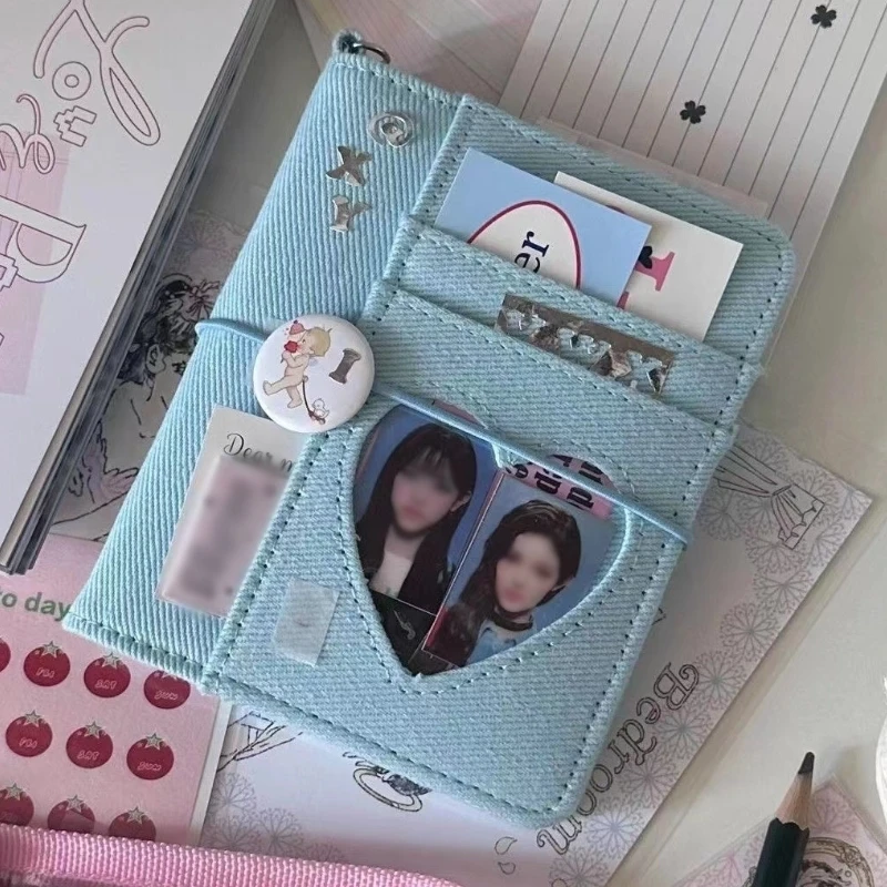 

M5 Binder Kpop Photocard Holder Pink Blue Denim Heart Binder with Elastic Band Photo Card Collection Book Idol Photo Album 다이어리