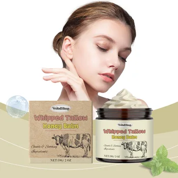 Crema facial hidratante Tallow de ternera para piel seca y dañada, nutritiva, mejora el enrojecimiento, suaviza las arrugas, bálsamo de miel, crema para el cuidado de la cara