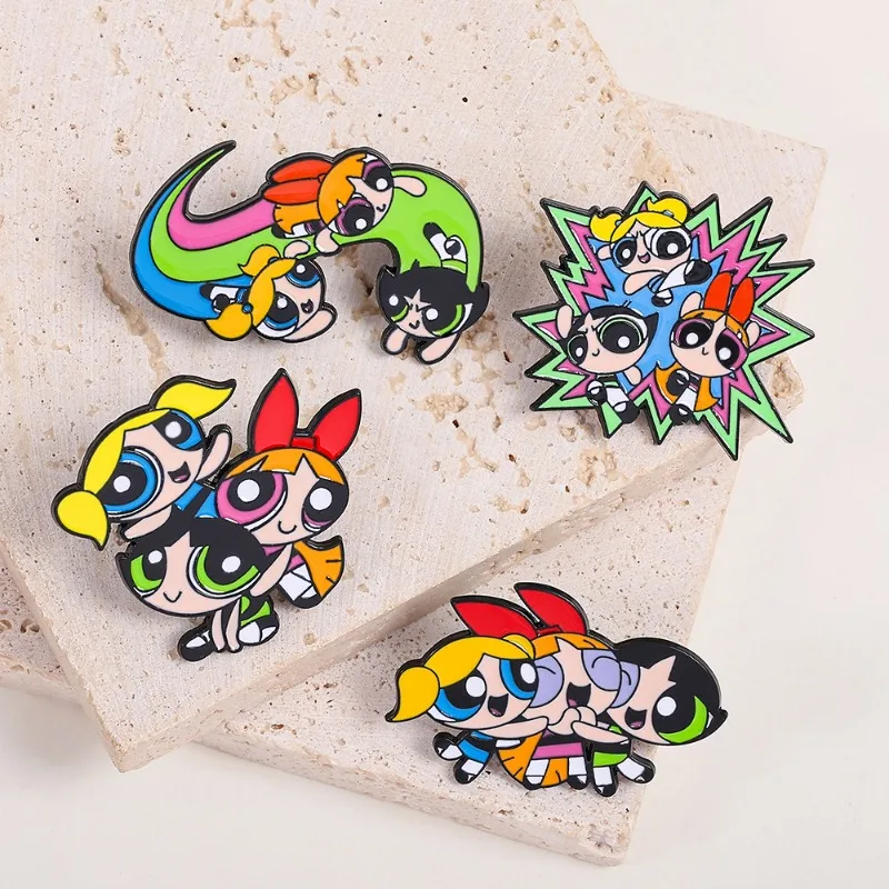 4pcs Set Funny Animation Brooch Blossom Bubbles Creativity Enamel Pin Backpack Clothing Metal Badge Accessories Gifts For Friend