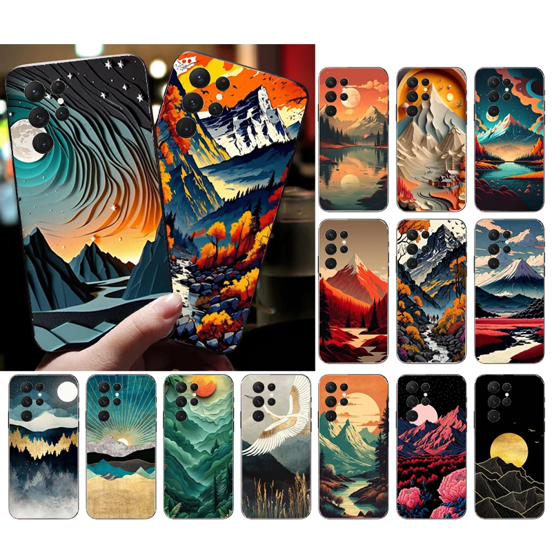 

Landscape Mountain Moon Tree Phone Case For Samsung S25 S24 S23 S22 S21 S20 Ultra S20 S22 S21 S23 S20 FE S24 Plus