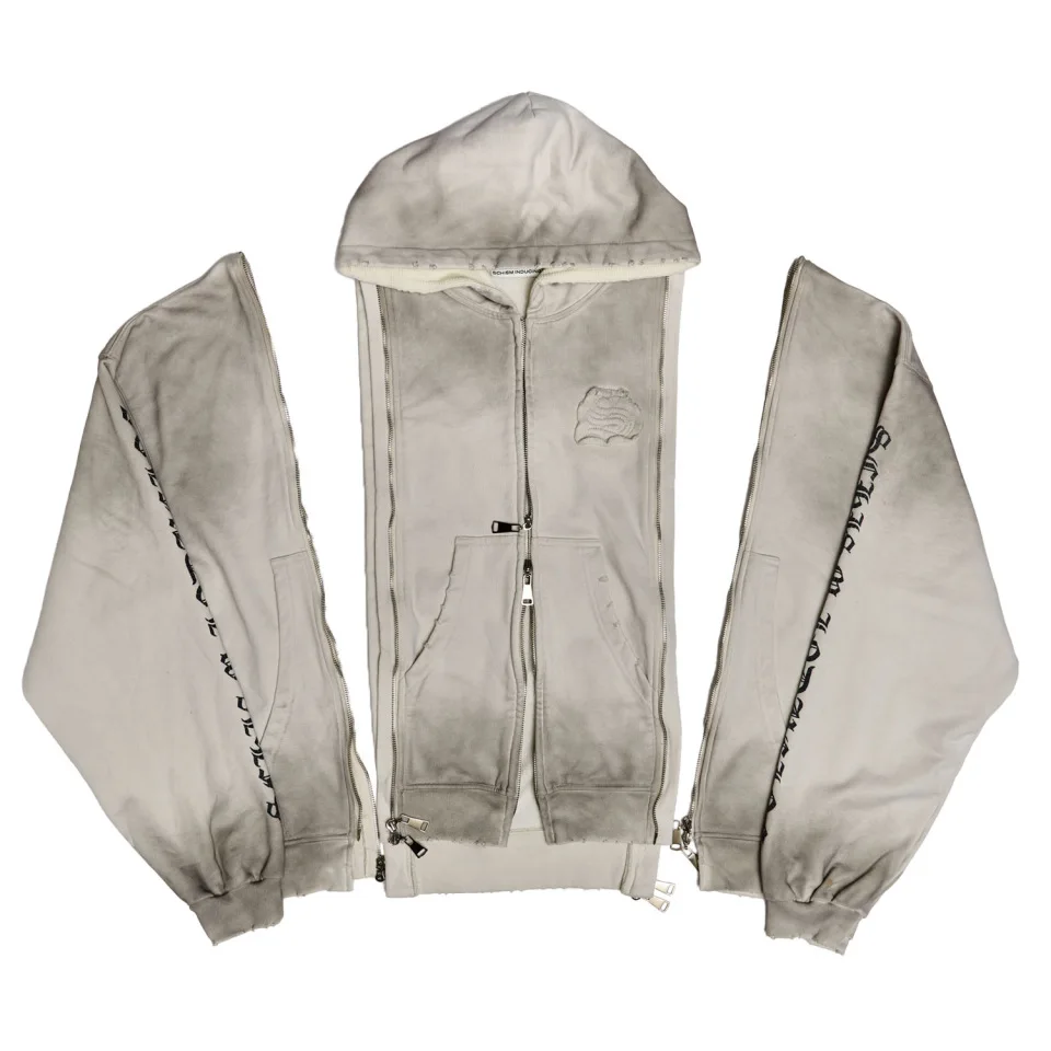 Americano retrò vecchio gradiente cerniera decorativa cardigan con cappuccio personalità vento di strada autunno e inverno moda nuovo maglione