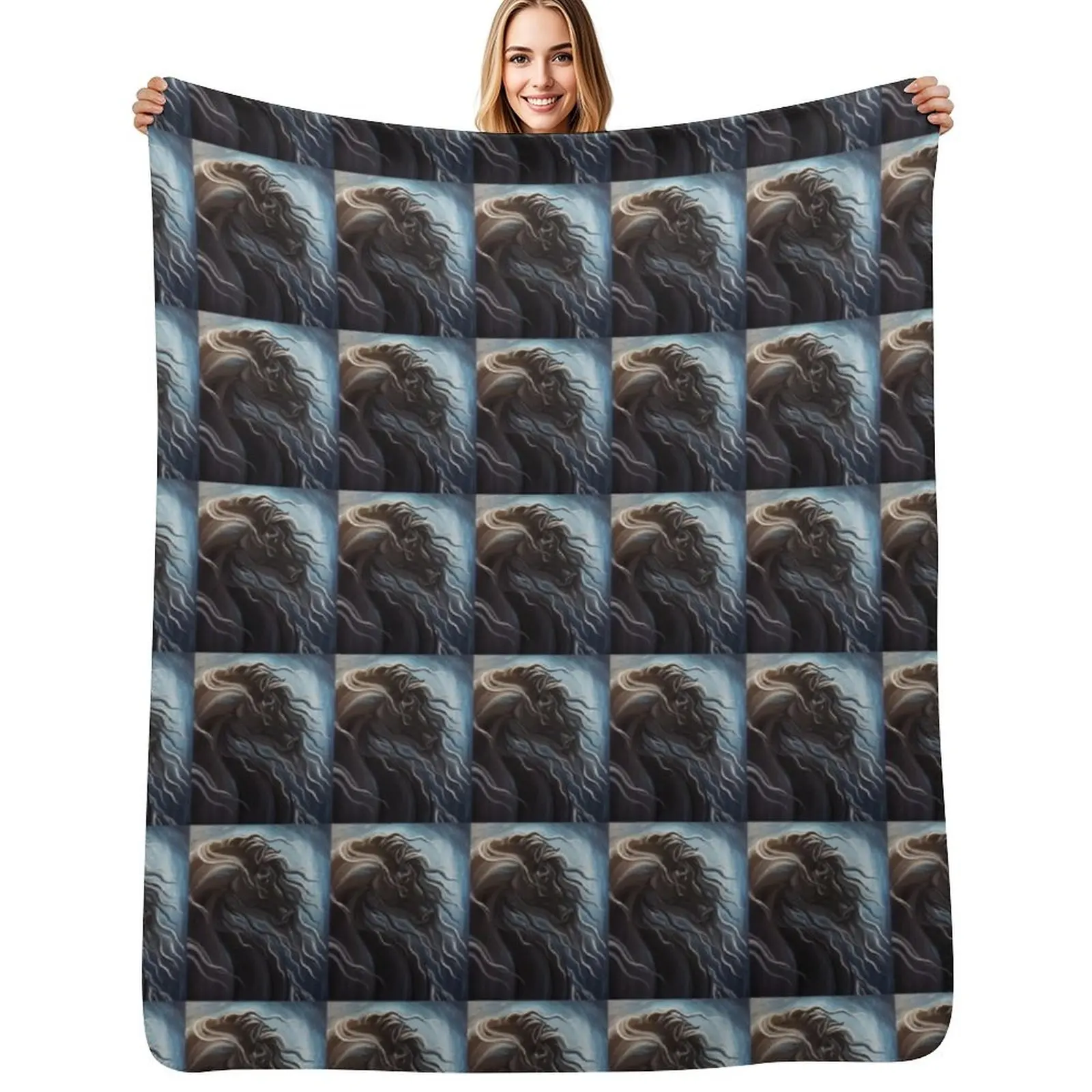 

Friesian Storm Throw Blanket Flannels Luxury Throw halloween Heavy Blankets