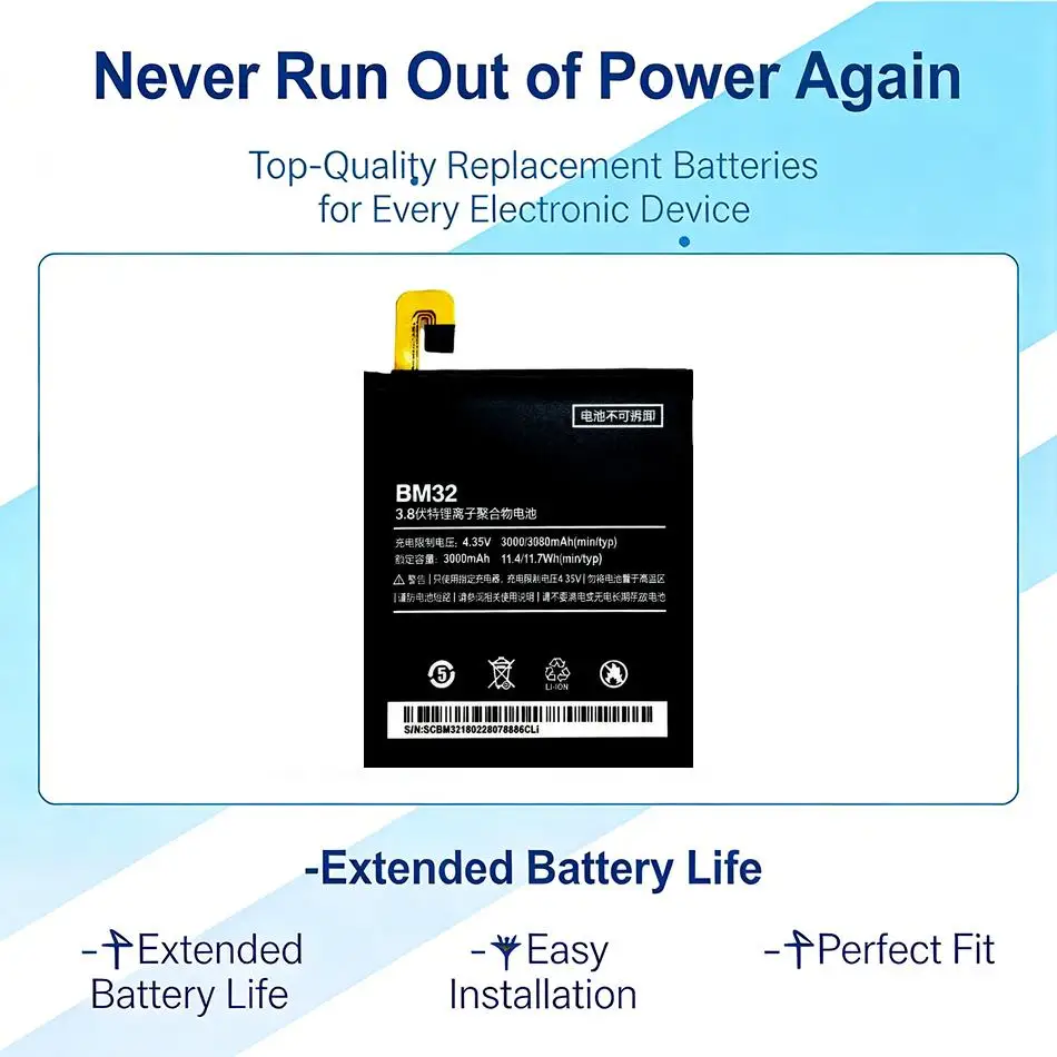 

Аккумулятор для мобильного телефона BM32, высокопроизводительный, для Xiaomi MI 4 M4 Mi4, 3000 мАч
