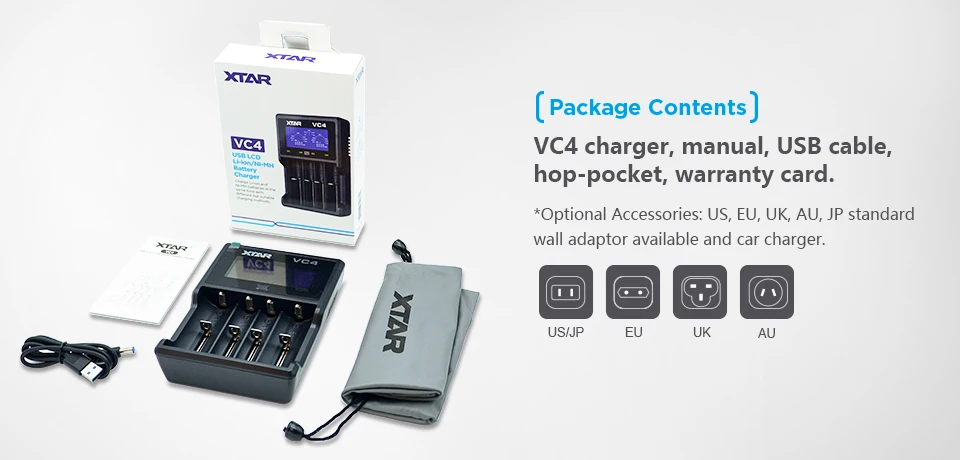 XTAR VC4 Battery Charger Universal LCD Screen Display USB Ni-MH/Ni-CD Li-ion 1.2V AAA AA fast Charger 18650 20700  21700 22650