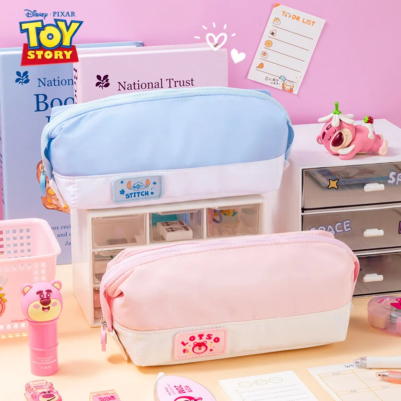Disney Stitch Soft Set High Aesthetic Flip Top high-capacity Pencil Bag Lotso Large Capacity Storage Canva Stationery Bag ﻿