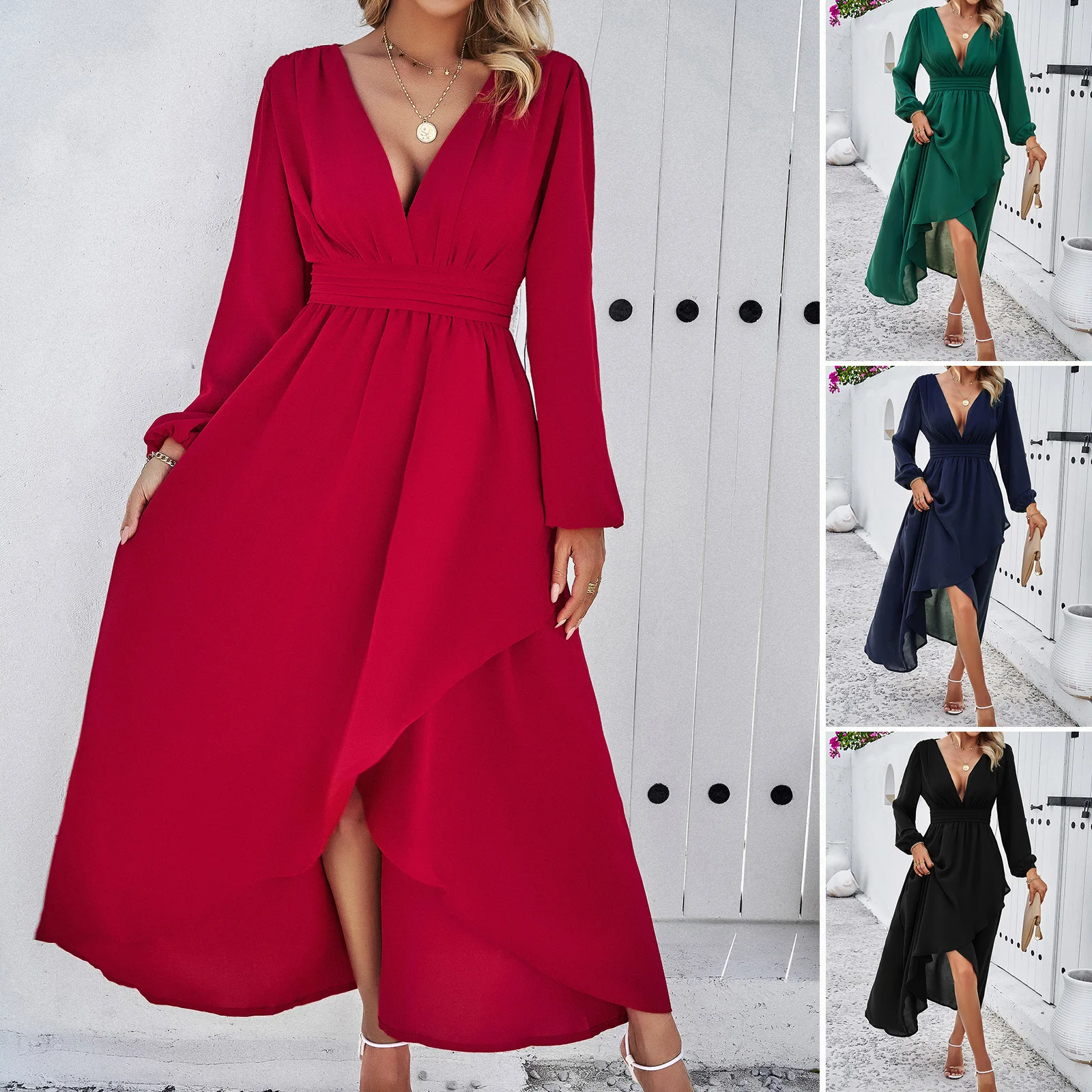 European and American Dresses Autumn Clothing Women's Clothing Waist Cinching Slimming Big Swing Sexy Dress