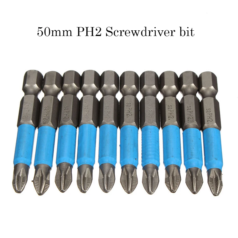 

10Pcs Ph2 Phillips Screwdriver 50mm Magnetic Screw Driver Insert Bit Non Slip Screwdriver Drill Bits Hex Shanked Screwdriver Bit