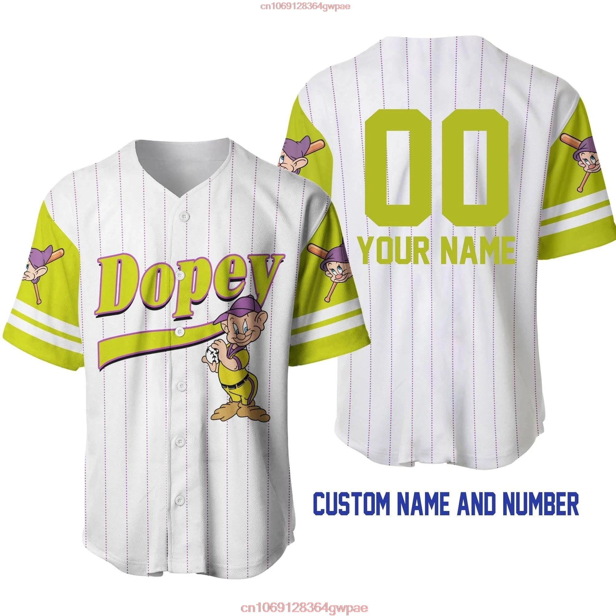 Dopey Dwarf Baseball Jersey Disney Baseball Jersey Shirt 3D Casual T-shirt Men Women Can Wear Disney Custom Name Baseball Shirt