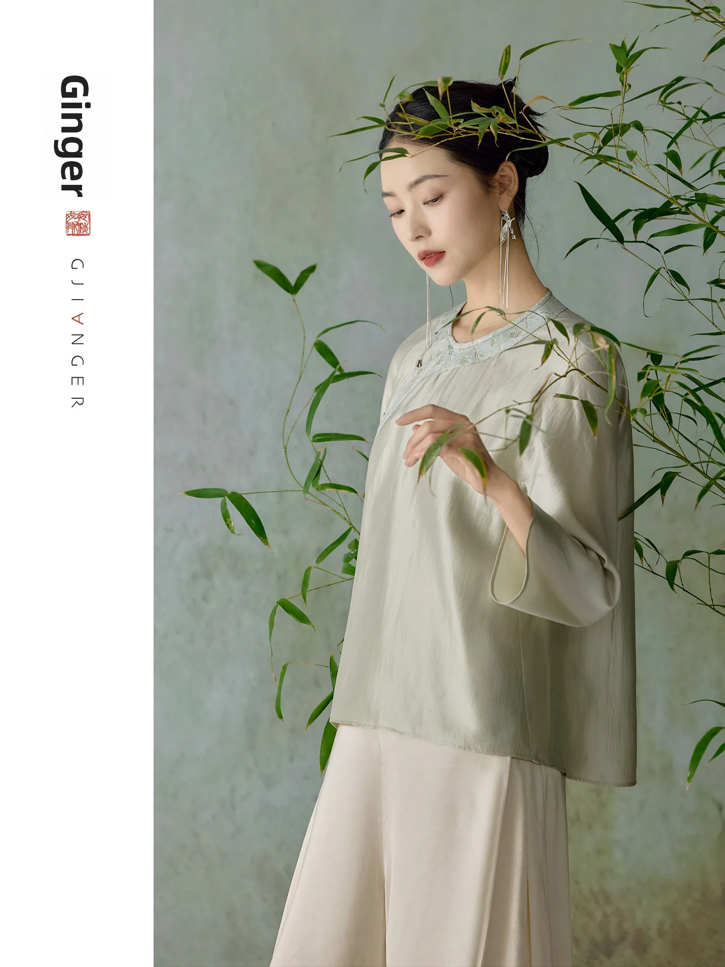 

Шелковый топ в оригинальном китайском стиле с круглым вырезом и улучшенными косыми рукавами QiangJing, летняя новинка, модная женская одежда в традиционном стиле