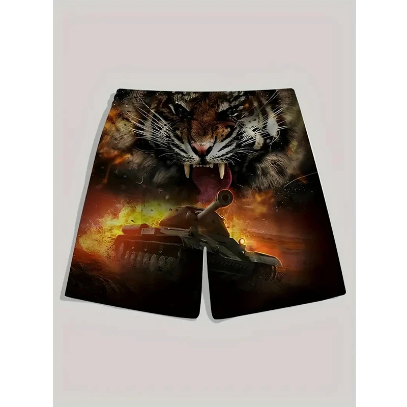 Tiger Graphic กางเกงขาสั้นชายหาดสําหรับชายใหม่สัตว์ 3D พิมพ์กางเกงขาสั้นฤดูร้อนสบายๆสั้นกางเกงหลวม Surf กางเกงว่ายน้ํา