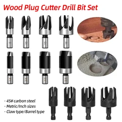 Wood Plug Cutter Drill Bit Set Hex Shank Barrel/Claw Type Wooden Plug Drill Straight and Tapered Hole Cutter Woodworking Tool