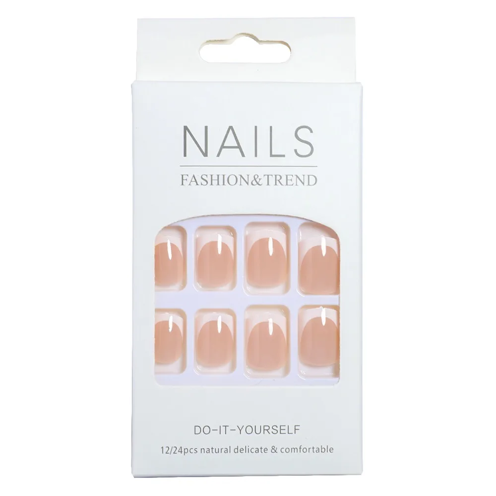 Imprensa francesa em unhas postiças para mulheres, cabeça quadrada, pontas de unhas postiças, comprimento médio, capa completa, moda