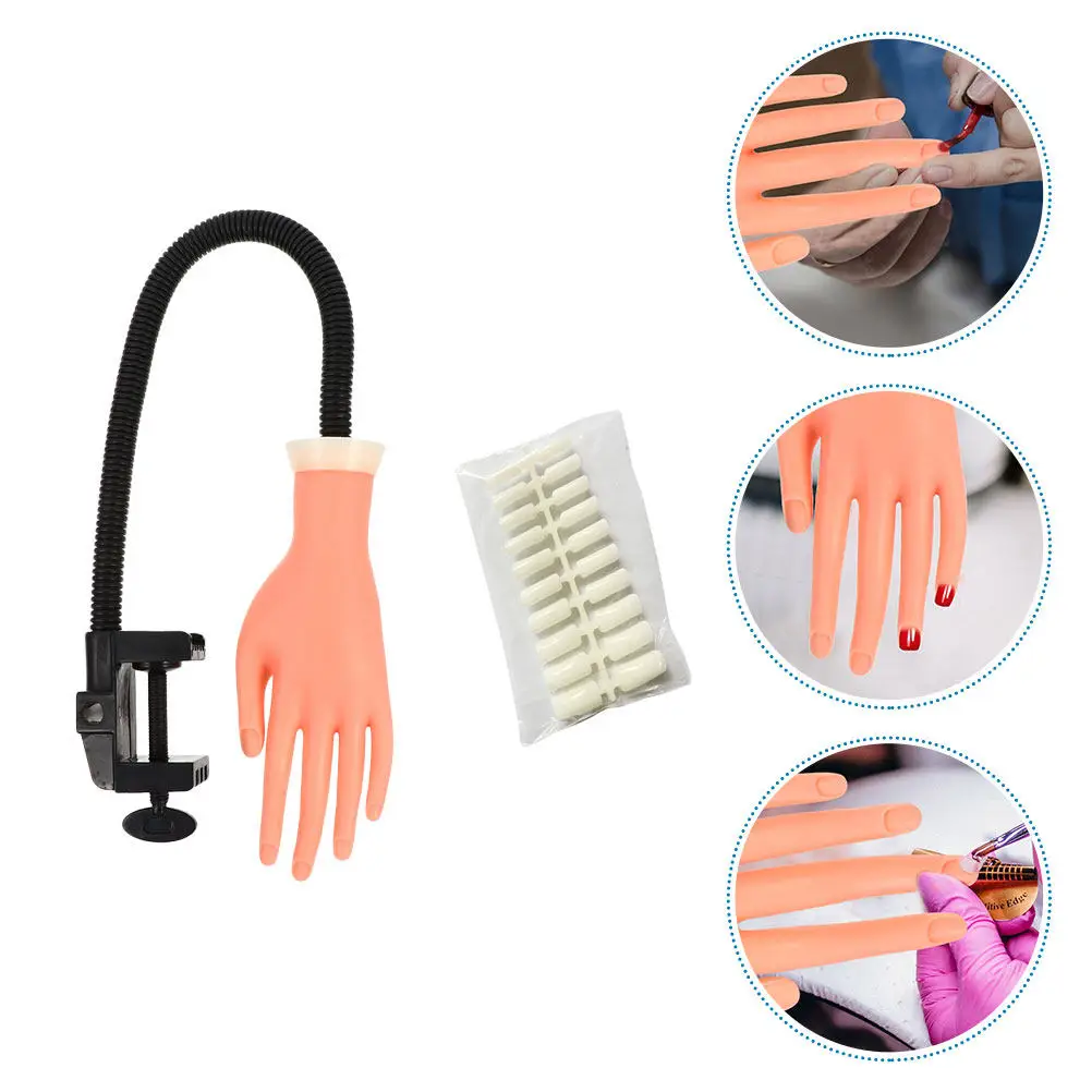 

1Set Silicone Fake Hand Movable Flexible Nail Art Practice Tool Manicure Training Reusable Fake Nail Tips for Beginners Salon