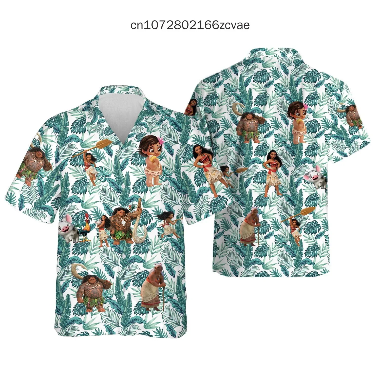 New Disney Moana Princess Hawaii Shirt Men's And Women's Button Disney Hawaiian Shirts Casual Fashion Street Shirts