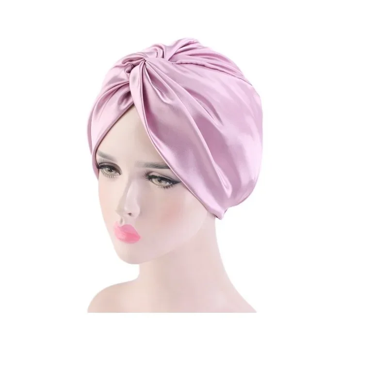 Popular Multi-Color Imitation Silk Double Layer Satin Bonnet Sleep Cap Cross Twist Night Hair Hat Chemotherapy Caps For Women