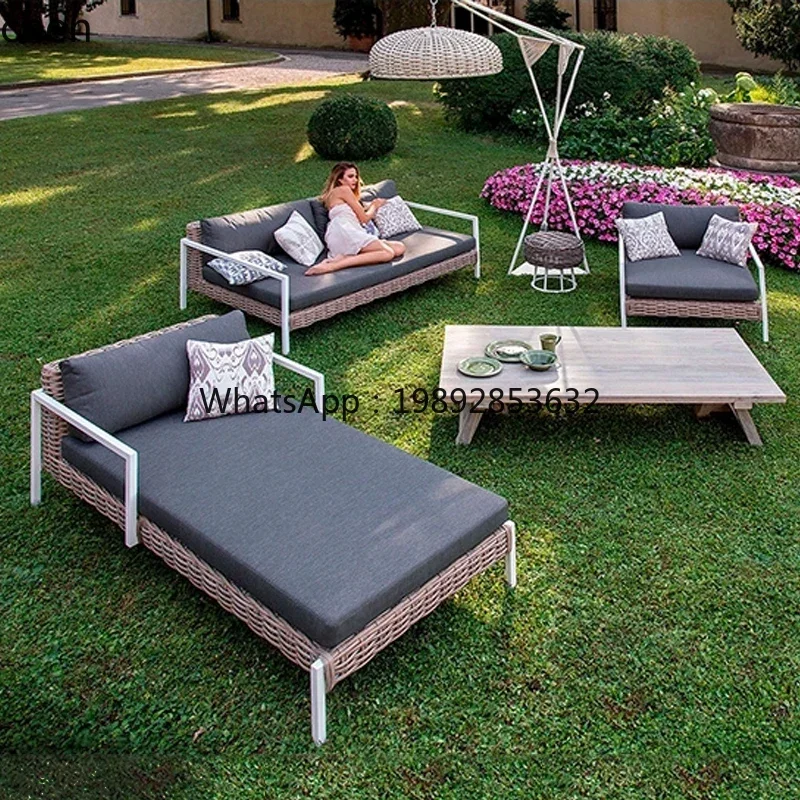 ZZ Rattan Sofa and Coffee Table Set for Courtyard Garden Outdoor Waterproof Sunproof Leisure Rattan Sofa Furniture