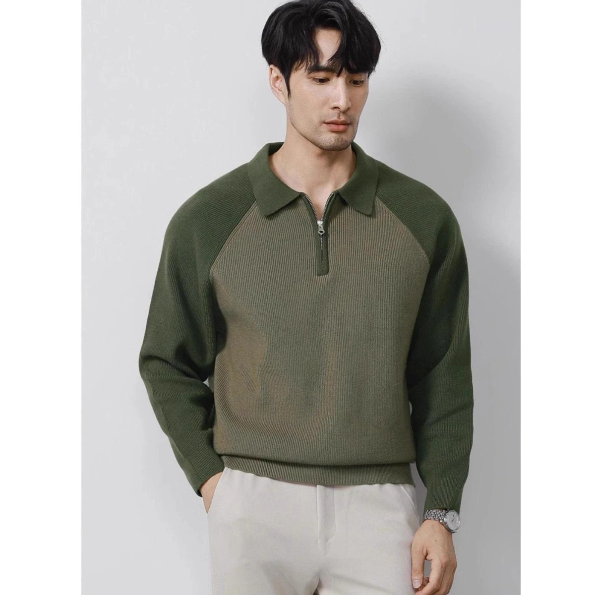 

Autumn Winter American Retro Color Blo Collar Knitted Sweater Men's Casual oulder Insert Zipper f Zipper Hoodie