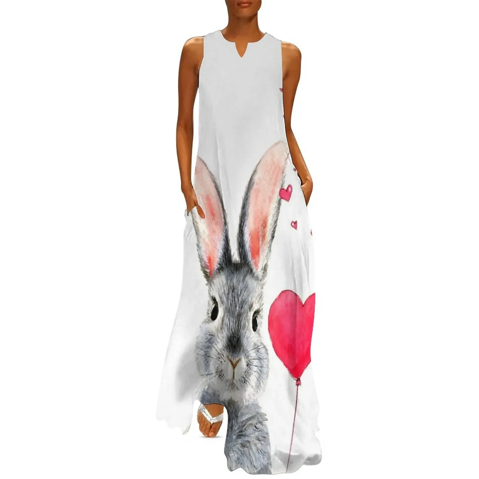 

Watercolor bunny with heart Long Dress Clothing female dress for women dress summer
