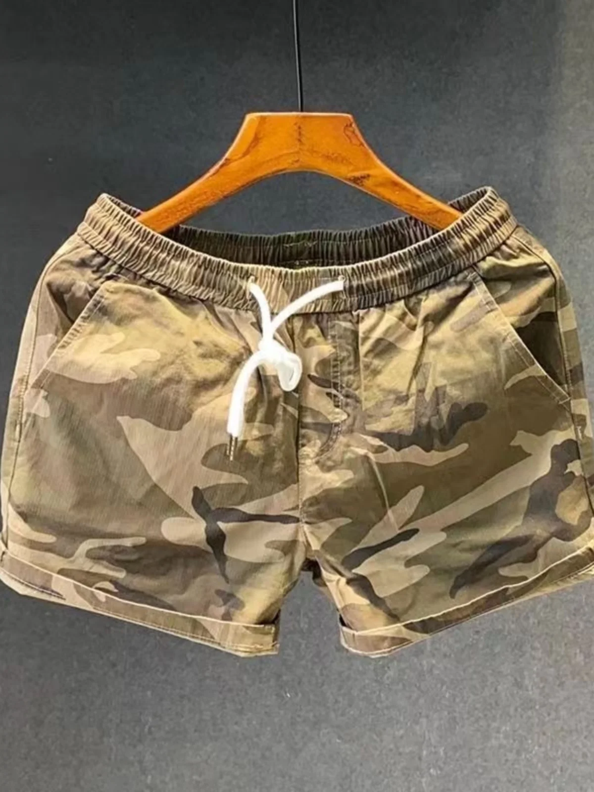 Summer Casual Camouflage Men\'s Shorts Elastic Waist Trendy Loose Fit Youthful Straight Leg Antimicrobial Light Weight Cotton