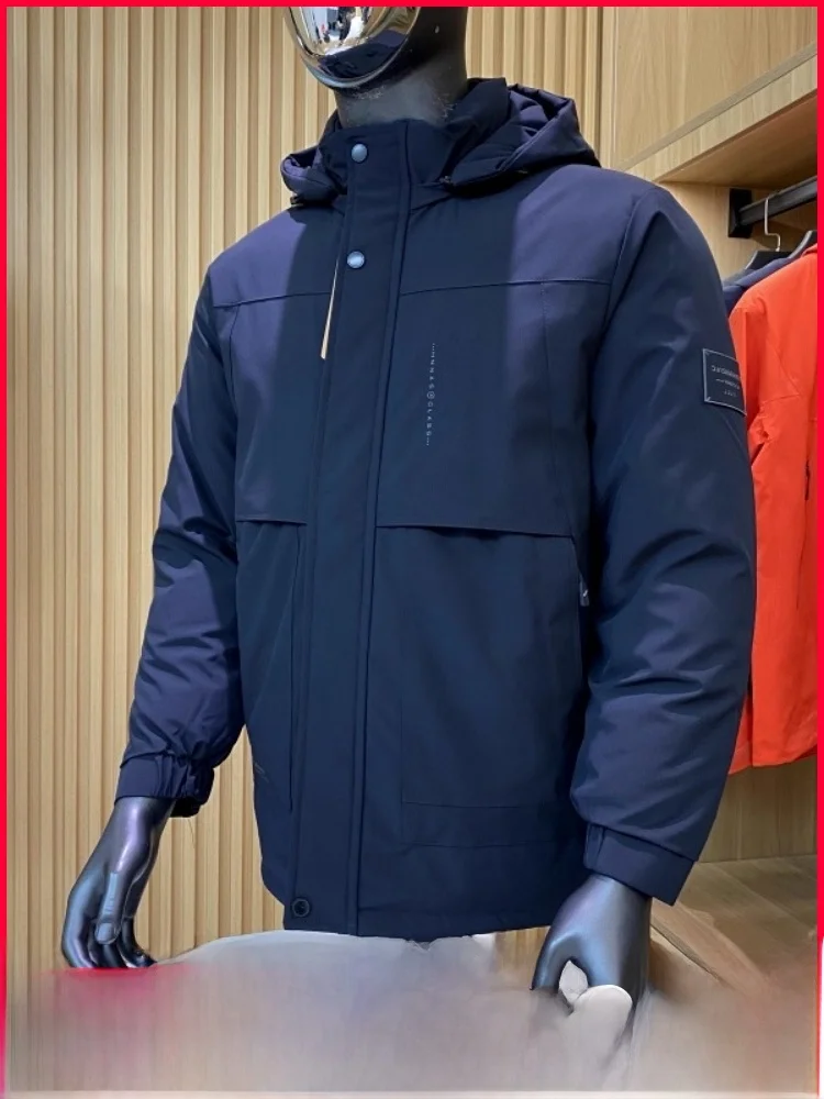 

Warm Casual Hooded Men's Cotton Jaet Windproof Water-resistant Autumn Winter Thiened Polyester Fiber Pure Color Faionable