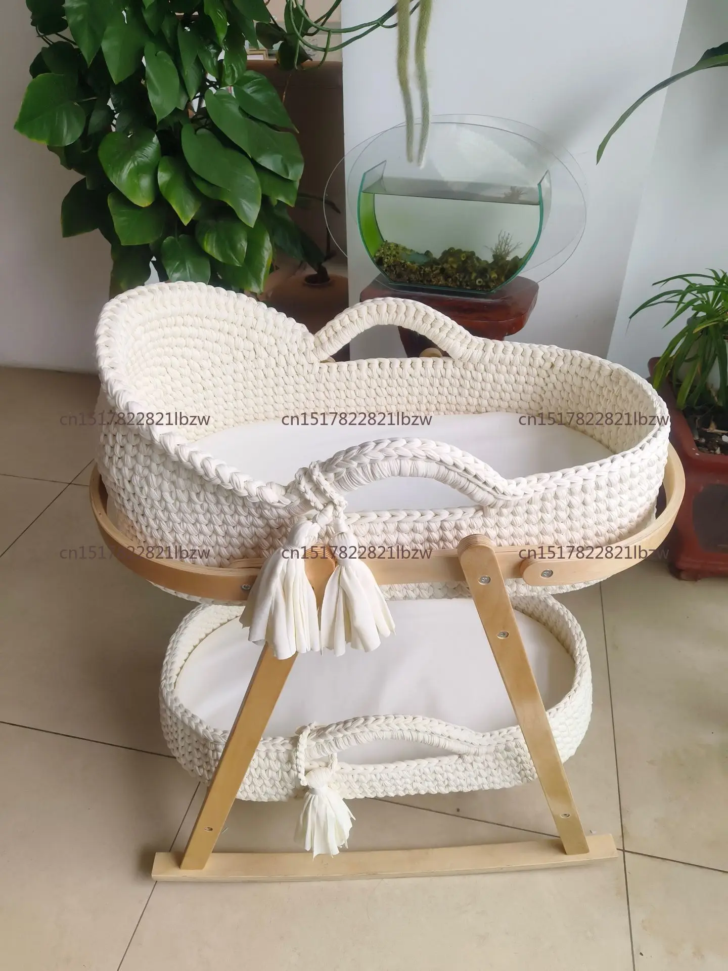 Moses Cradle Handheld Frame Cotton Rope Woven Crib Cloth Strip Woven Newborn Handbasket