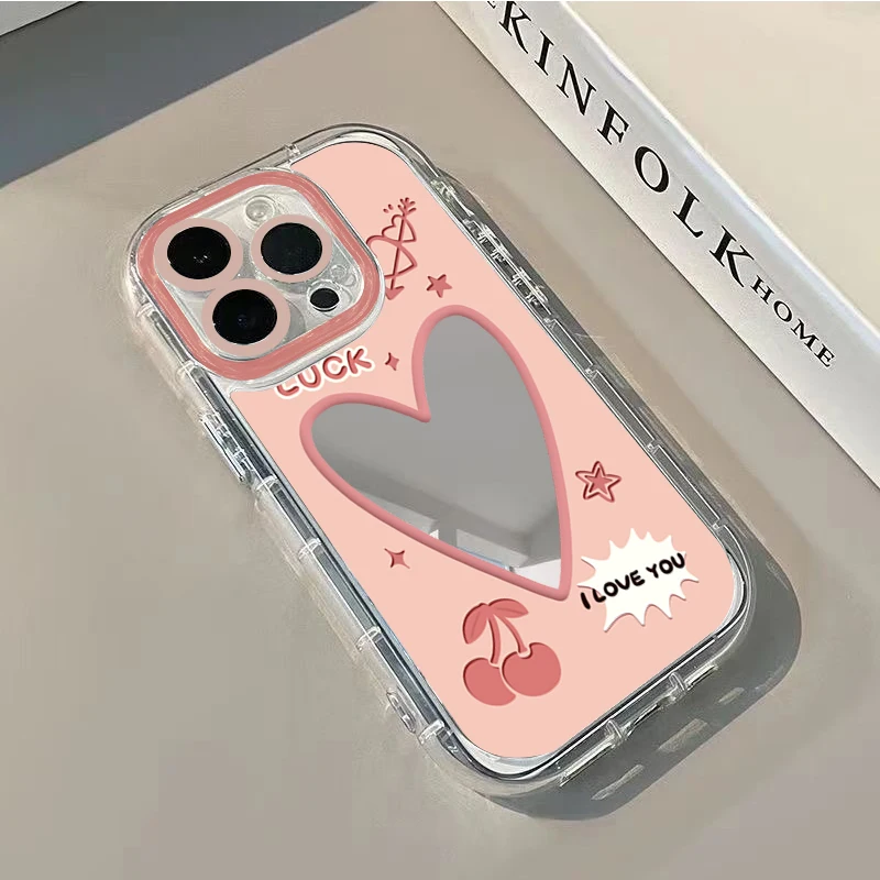 Elegante Lila Herz Luftkissen Spiegel Handyhülle für iPhone 17 15 14 16 Pro Max 13 12 11 Pro XR XS 8 Plus 17Air Girl Cover – Detail 8