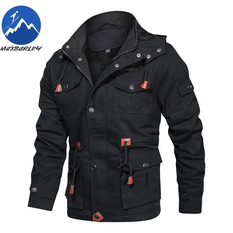 Men's Winter Jacket Hooded Casual Cotton Coat Retro Coat Men's Cotton Casual Fleece Long Jacket Men's Outdoor Tooling Coat