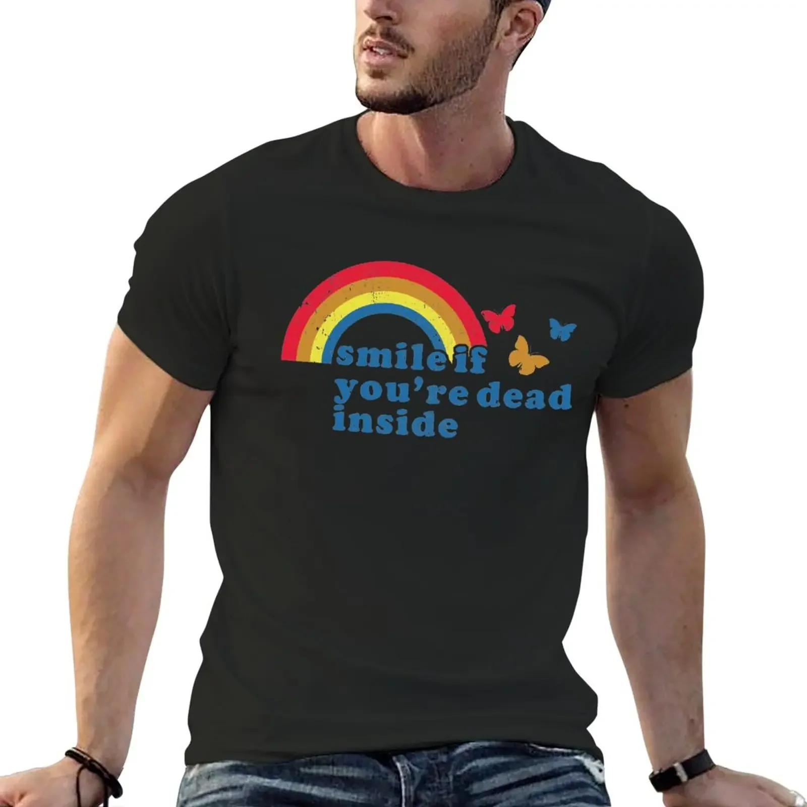 

New Rainbow smile if you're dead inside T-Shirt custom shirt man clothes T-shirt men