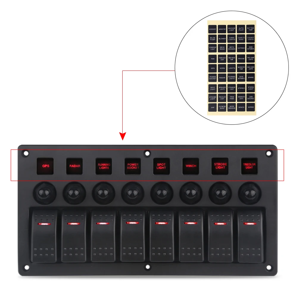 8 Gang Marine Boot Tuimelschakelaar Paneel Met Stroomonderbrekers LED Schakelpaneel 12 V 24 V voor Boot RV Camper Truck Accessoires